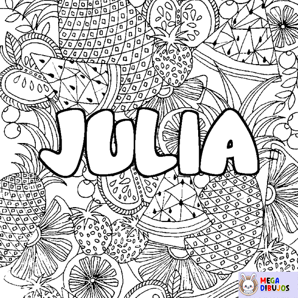 Coloración del nombre JULIA - decorado mandala de frutas