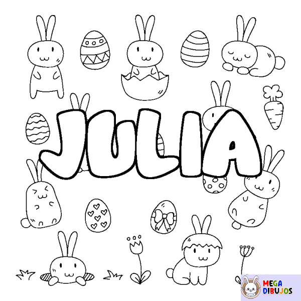 Coloración del nombre JULIA - decorado Pascua