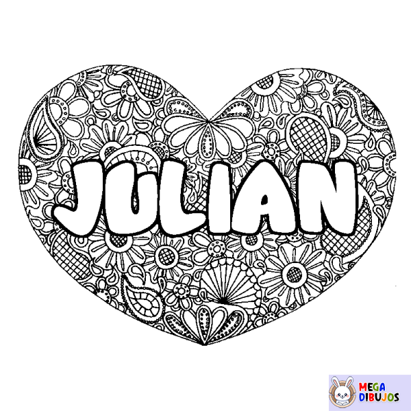 Coloración del nombre JULIAN - decorado mandala de coraz&oacute;n