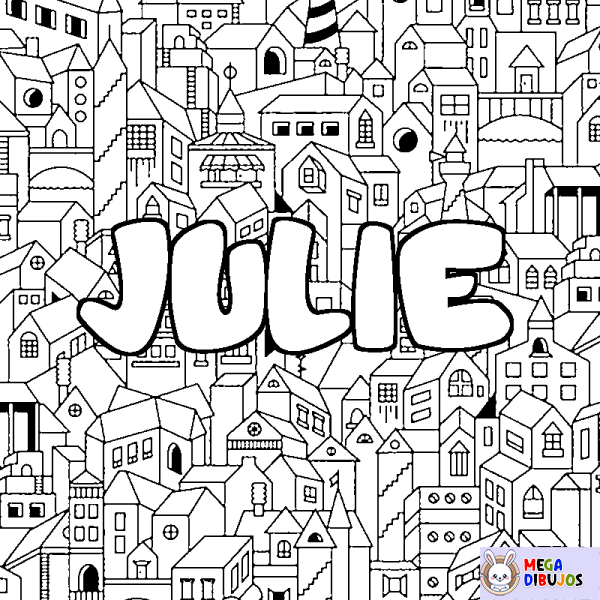 Coloración del nombre JULIE - decorado ciudad