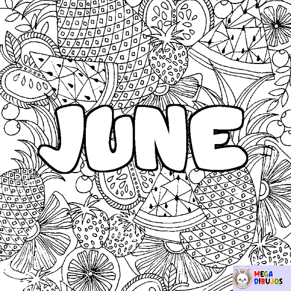 Coloración del nombre JUNE - decorado mandala de frutas