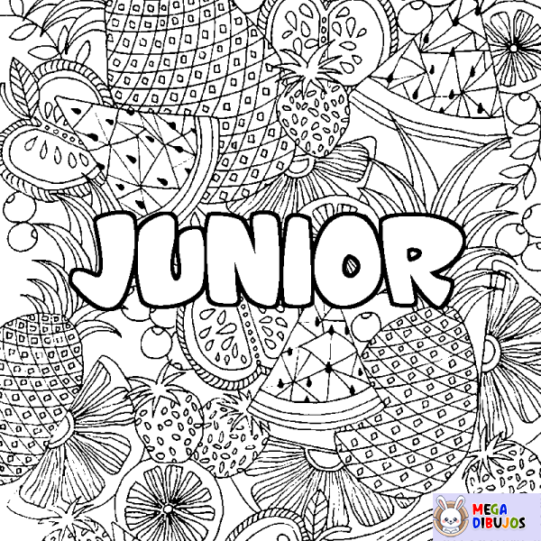 Coloración del nombre JUNIOR - decorado mandala de frutas