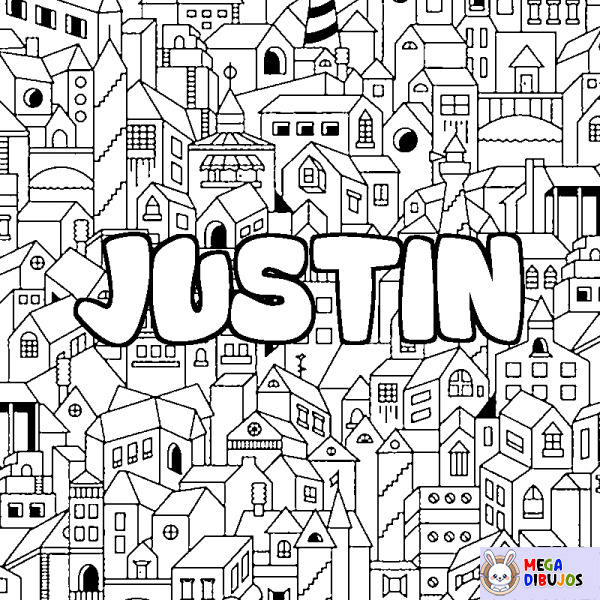 Coloración del nombre JUSTIN - decorado ciudad