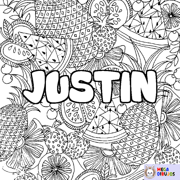 Coloración del nombre JUSTIN - decorado mandala de frutas