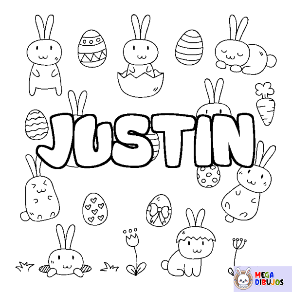 Coloración del nombre JUSTIN - decorado Pascua