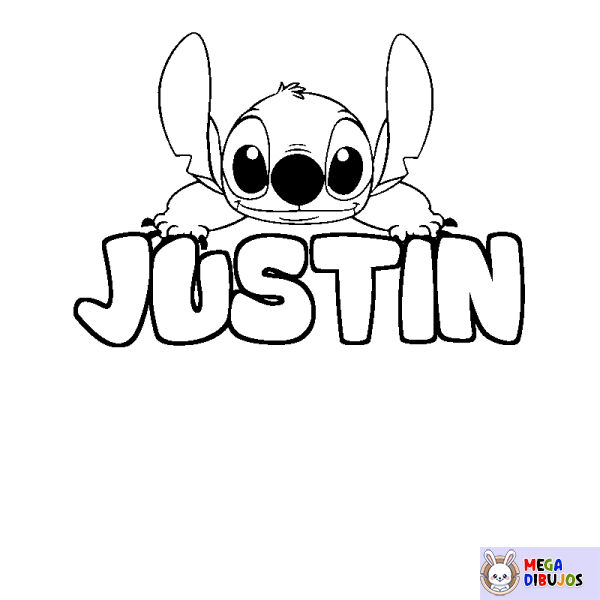 Coloración del nombre JUSTIN - decorado Stitch