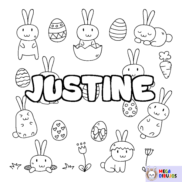 Coloración del nombre JUSTINE - decorado Pascua