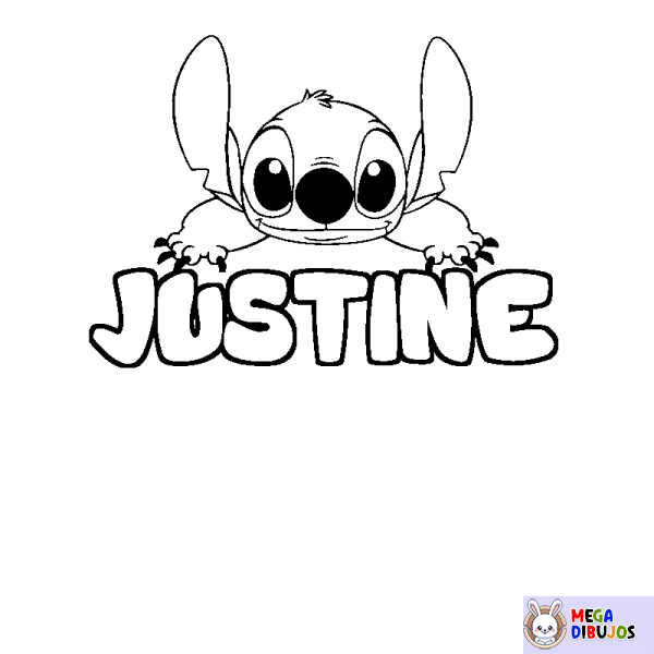 Coloración del nombre JUSTINE - decorado Stitch