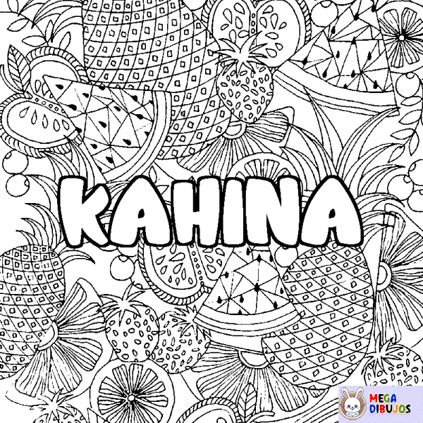 Coloración del nombre KAHINA - decorado mandala de frutas