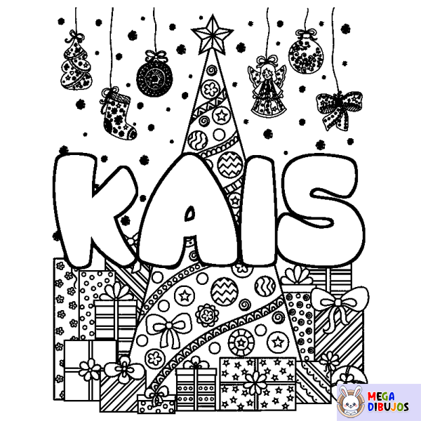 Coloración del nombre KAIS - decorado &aacute;rbol de Navidad y regalos