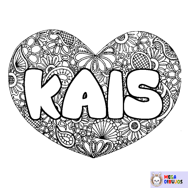 Coloración del nombre KAIS - decorado mandala de coraz&oacute;n