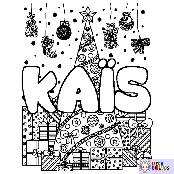 Coloración del nombre KA&Iuml;S - decorado &aacute;rbol de Navidad y regalos