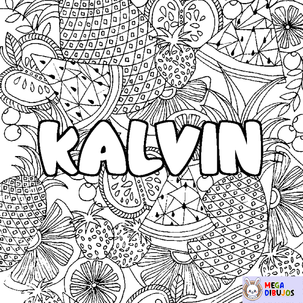 Coloración del nombre KALVIN - decorado mandala de frutas