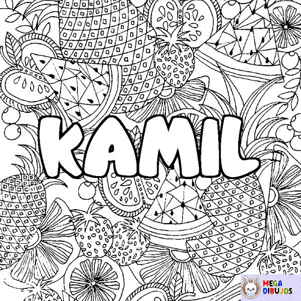 Coloración del nombre KAMIL - decorado mandala de frutas