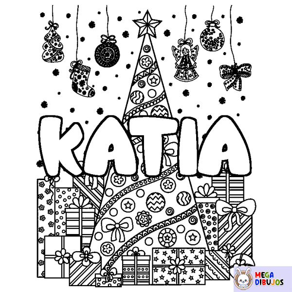 Coloración del nombre KATIA - decorado &aacute;rbol de Navidad y regalos