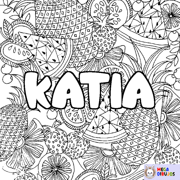 Coloración del nombre KATIA - decorado mandala de frutas