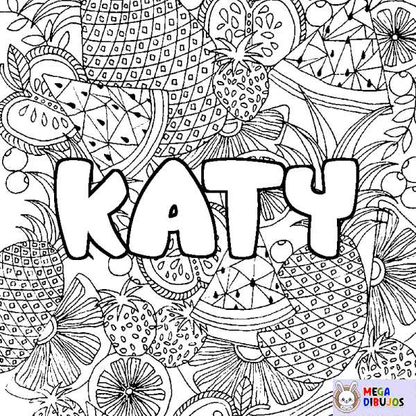 Coloración del nombre KATY - decorado mandala de frutas