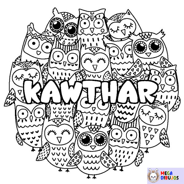 Coloración del nombre KAWTHAR - decorado b&uacute;hos