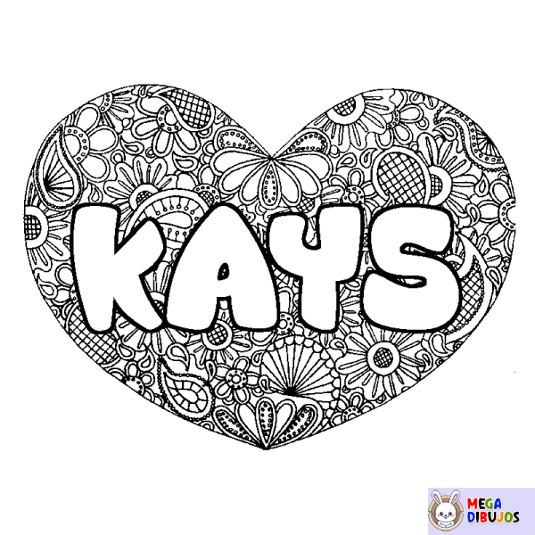 Coloración del nombre KAYS - decorado mandala de coraz&oacute;n