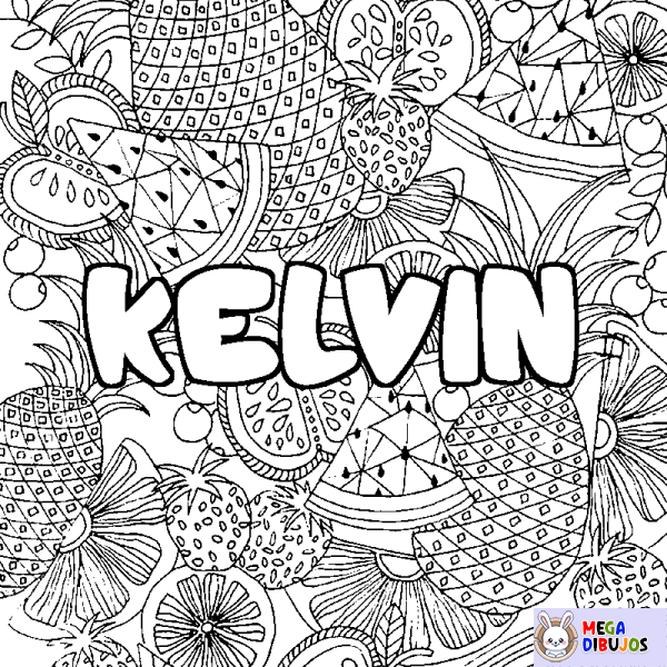 Coloración del nombre KELVIN - decorado mandala de frutas