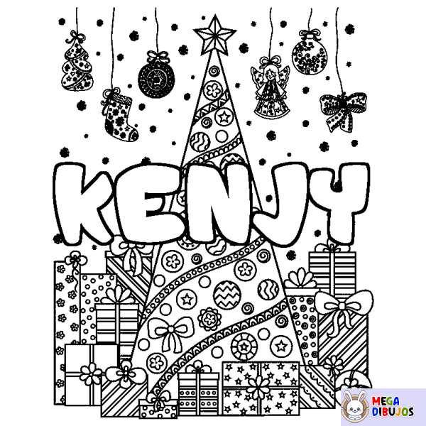 Coloración del nombre KENJY - decorado &aacute;rbol de Navidad y regalos