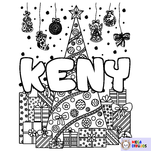 Coloración del nombre KENY - decorado &aacute;rbol de Navidad y regalos