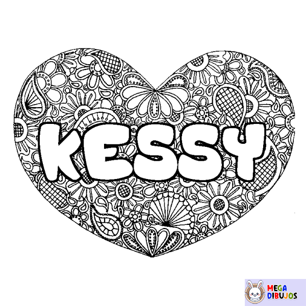 Coloración del nombre KESSY - decorado mandala de coraz&oacute;n