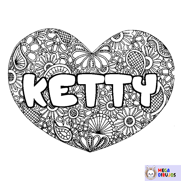 Coloración del nombre KETTY - decorado mandala de coraz&oacute;n