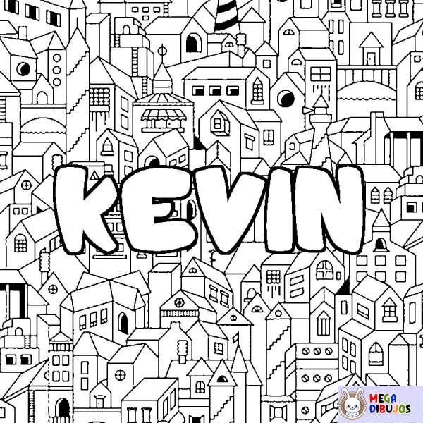 Coloración del nombre KEVIN - decorado ciudad