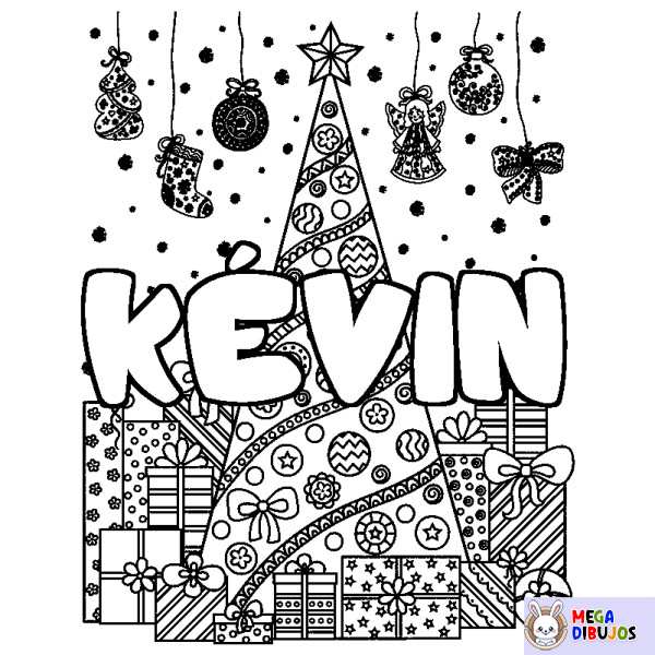 Coloración del nombre K&Eacute;VIN - decorado &aacute;rbol de Navidad y regalos