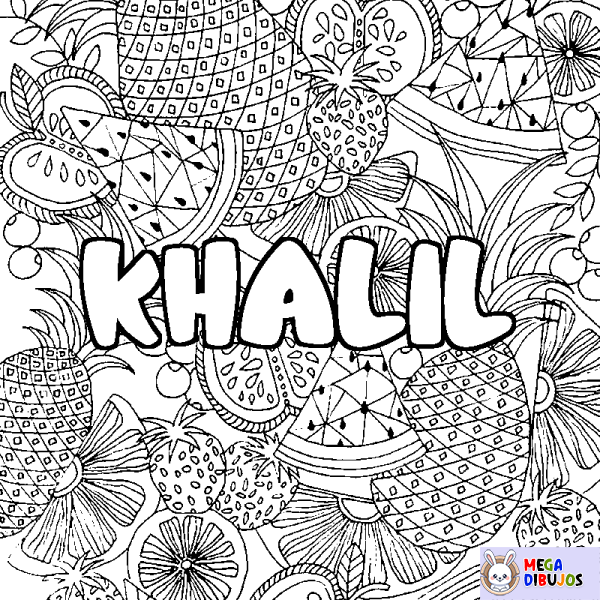 Coloración del nombre KHALIL - decorado mandala de frutas