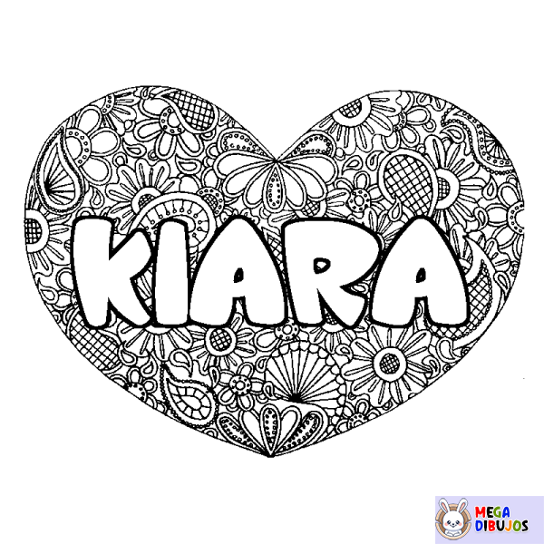 Coloración del nombre KIARA - decorado mandala de coraz&oacute;n