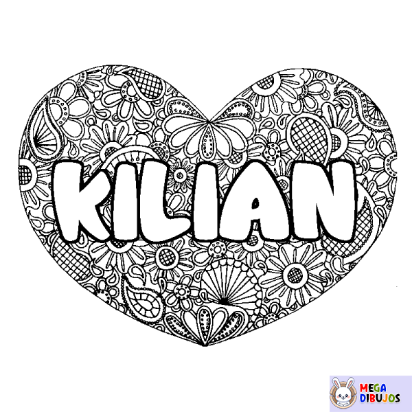 Coloración del nombre KILIAN - decorado mandala de coraz&oacute;n