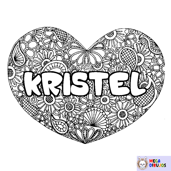 Coloración del nombre KRISTEL - decorado mandala de coraz&oacute;n