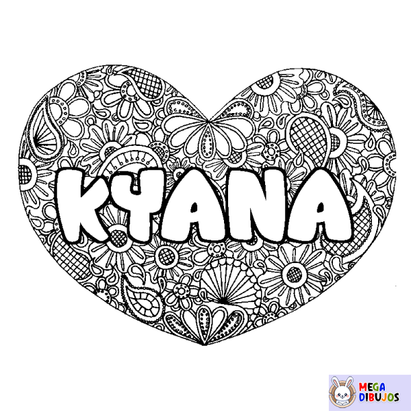 Coloración del nombre KYANA - decorado mandala de coraz&oacute;n