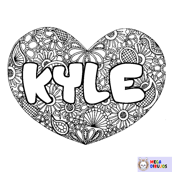 Coloración del nombre KYLE - decorado mandala de coraz&oacute;n