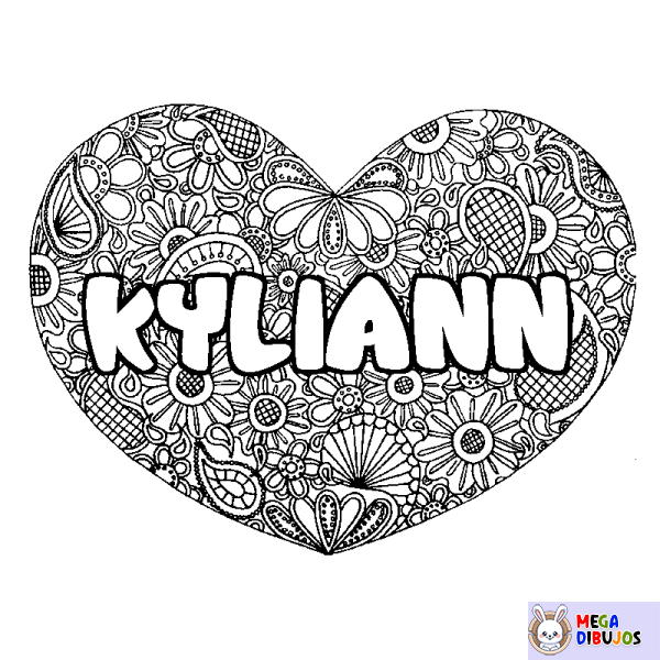 Coloración del nombre KYLIANN - decorado mandala de coraz&oacute;n