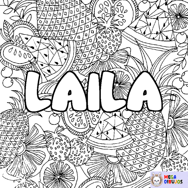 Coloración del nombre LAILA - decorado mandala de frutas