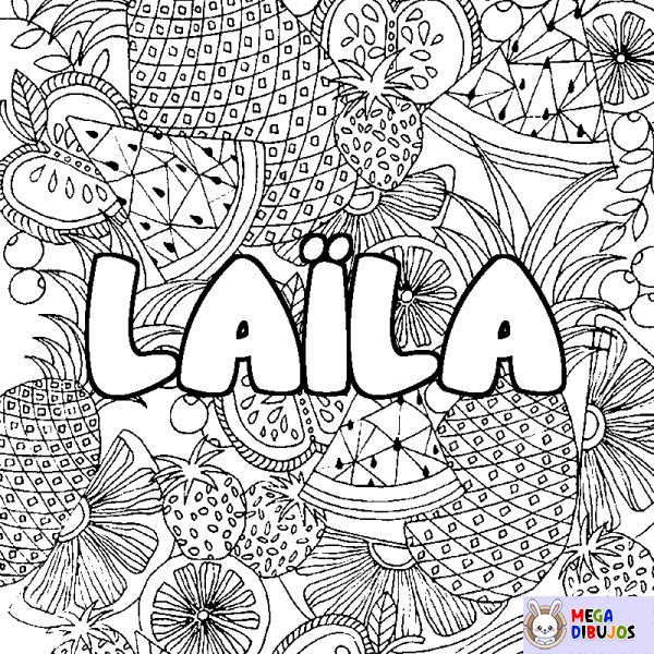 Coloración del nombre LA&Iuml;LA - decorado mandala de frutas