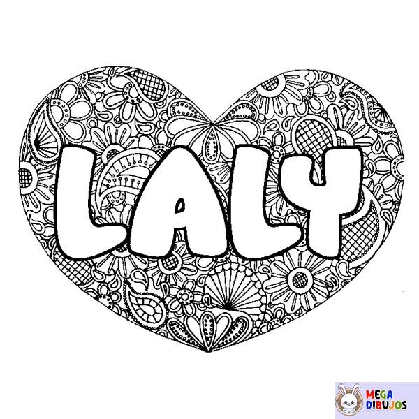 Coloración del nombre LALY - decorado mandala de coraz&oacute;n