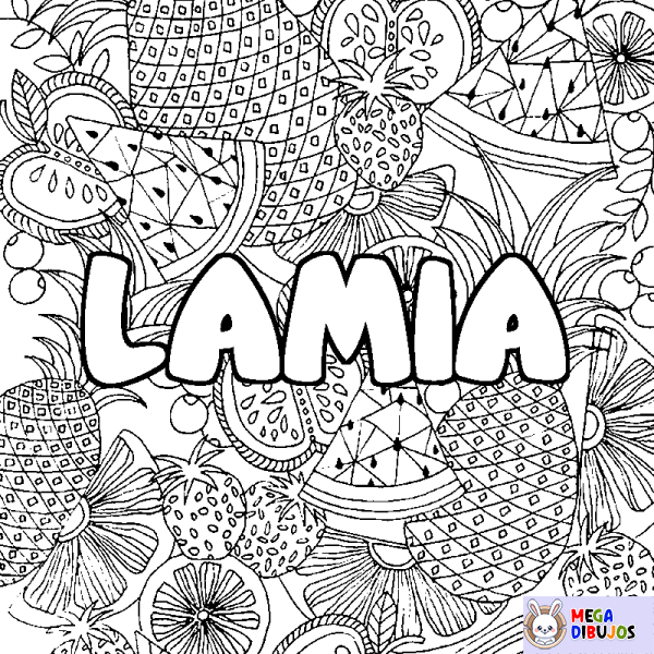 Coloración del nombre LAMIA - decorado mandala de frutas