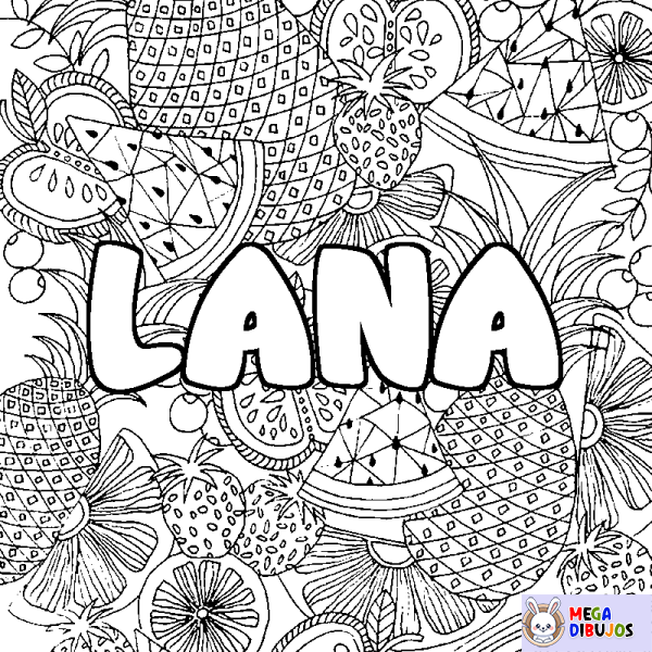 Coloración del nombre LANA - decorado mandala de frutas