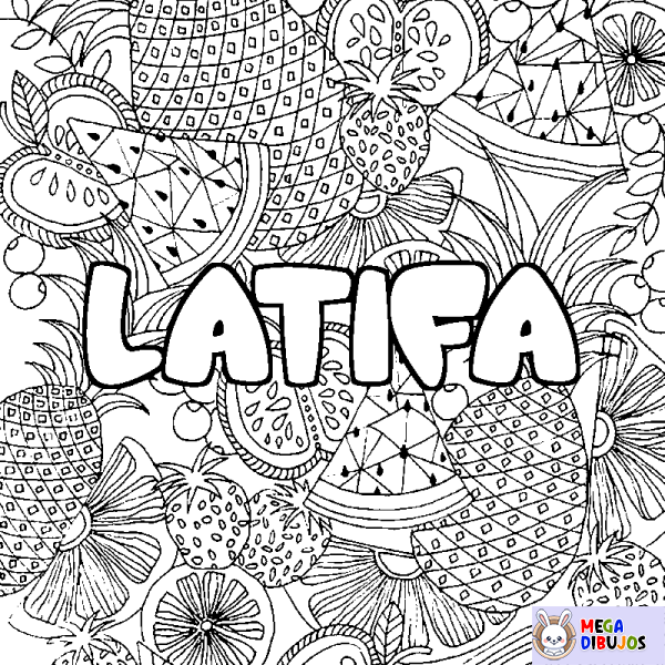 Coloración del nombre LATIFA - decorado mandala de frutas