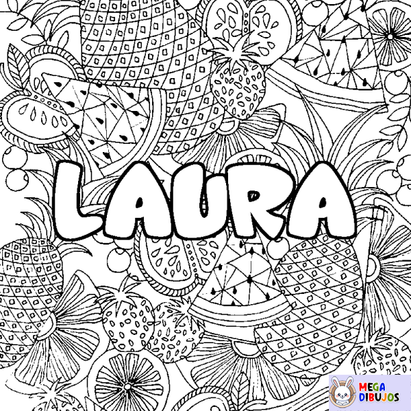 Coloración del nombre LAURA - decorado mandala de frutas