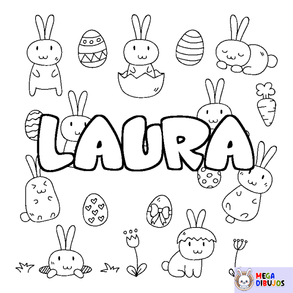 Coloración del nombre LAURA - decorado Pascua