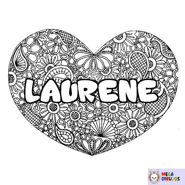 Coloración del nombre LAURENE - decorado mandala de coraz&oacute;n