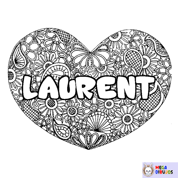 Coloración del nombre LAURENT - decorado mandala de coraz&oacute;n