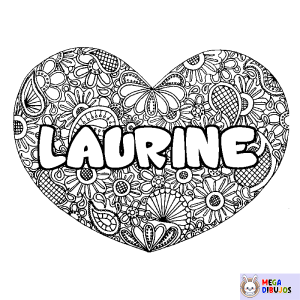 Coloración del nombre LAURINE - decorado mandala de coraz&oacute;n