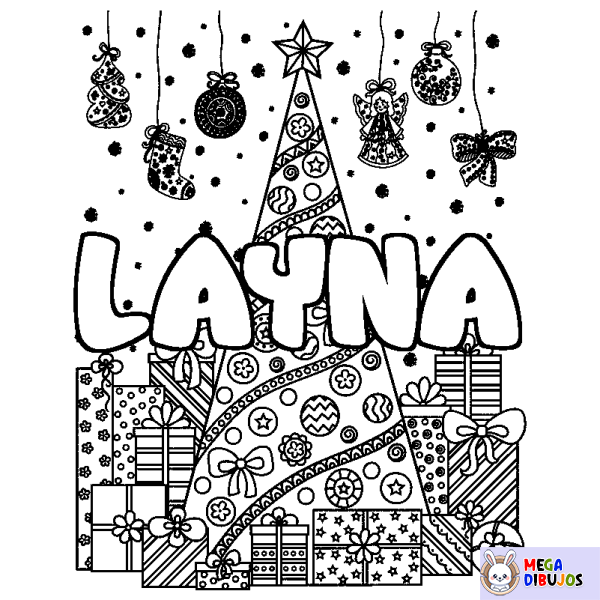 Coloración del nombre LAYNA - decorado &aacute;rbol de Navidad y regalos