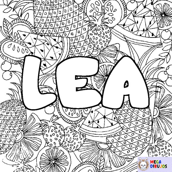 Coloración del nombre LEA - decorado mandala de frutas